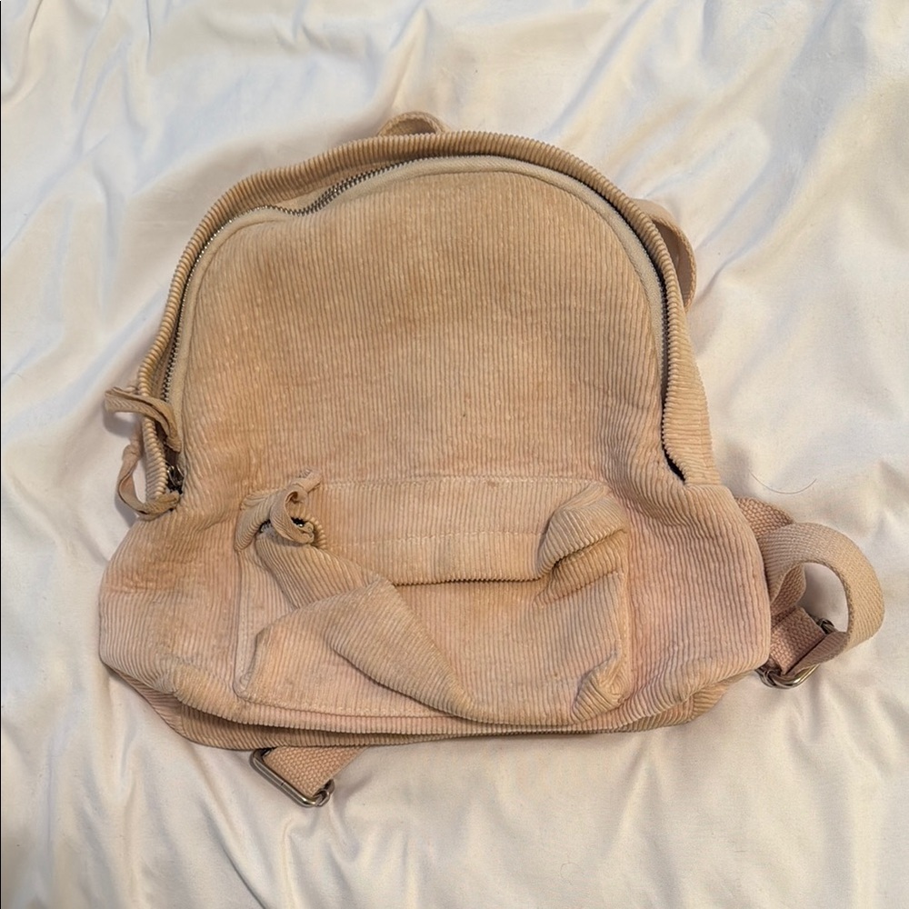Baby Pink Corduroy Small Backpack